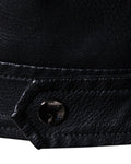 Close-up of the snap tab at the hem of the biker jacket