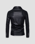 Black leather-look biker jacket, back view with zipped cuffs