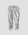 White striped cropped pants with a cream drawstring and turned-up cuffs, flat view