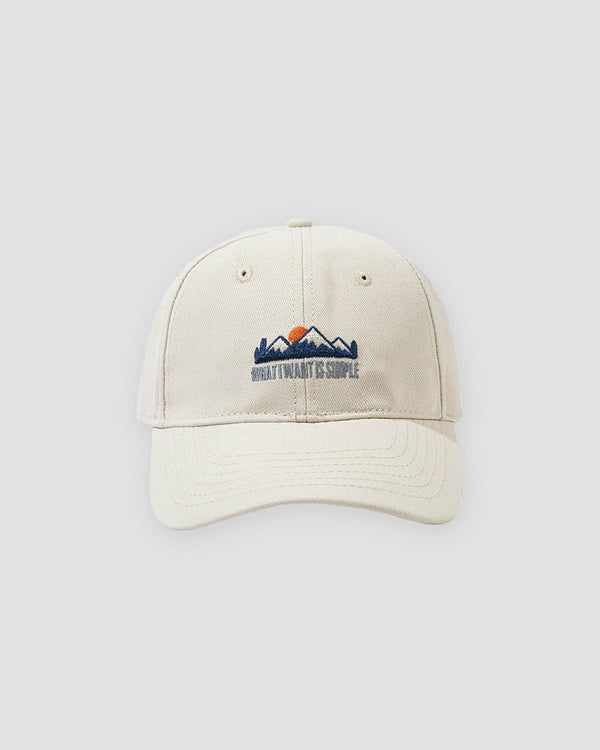 Beige mountain sunrise embroidered baseball cap, front view