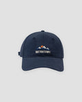 Navy blue mountain sunrise embroidered baseball cap, front view