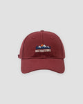 Wine red mountain sunrise embroidered baseball cap, front view