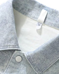 Close-up of the gray-blue collar and a metal snap button