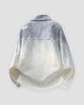 Gray ombre shirt jacket, back view, the fade running from the yoke down to the hem