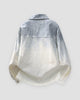 Gray ombre shirt jacket, back view, the fade running from the yoke down to the hem