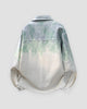Green ombre shirt jacket, back view, green drips across the shoulders