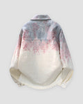 Pink ombre shirt jacket, back view, pink drips across the shoulders