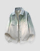 Green ombre shirt jacket, front view, green splatter fading into cream