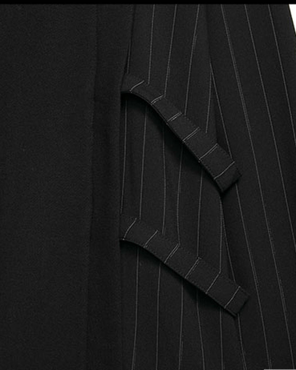 Close-up of the pinstripe side panel with two black tab straps