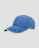 Blue washed cotton baseball cap with a curved brim and no logo