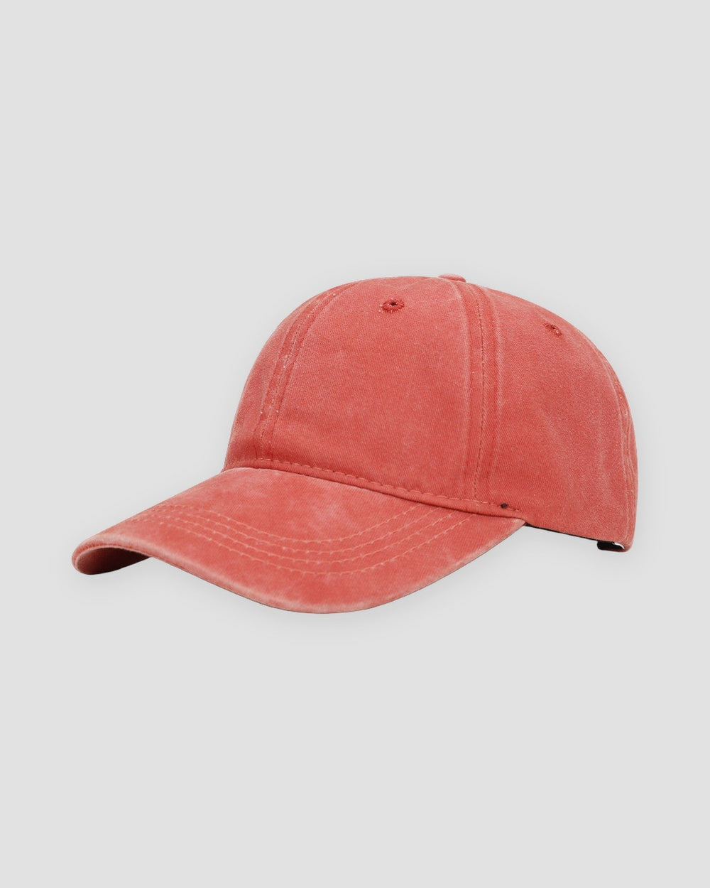 Orange-red washed cotton baseball cap with a curved brim and no logo