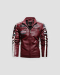 Red racing patch moto jacket, front view, SPEED RACE patch on the chest