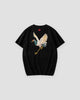 Black T-shirt with a red-crowned crane embroidered across the back, back view