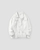 White relaxed denim trucker jacket, front view
