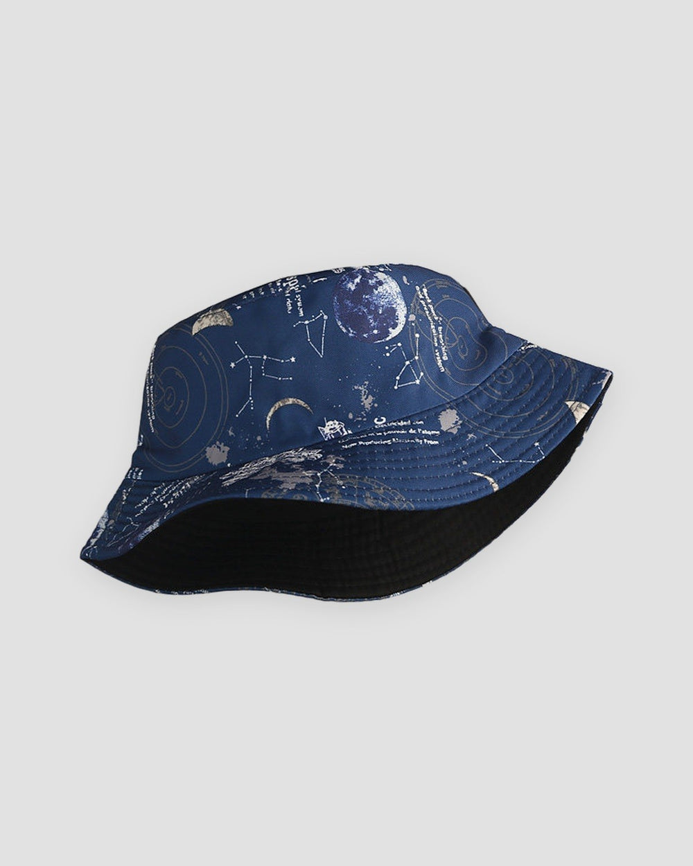 Navy astronaut and star chart print bucket hat, three-quarter view