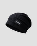 Black ribbed slouchy beanie with a small black label reading CONFIDENT