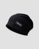 Black ribbed slouchy beanie with a small black label reading CONFIDENT