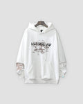 White hoodie, front view with a small WONDERLEAD tree print