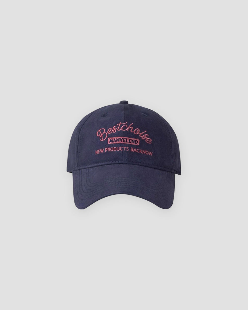 Navy washed dad cap with pink Bestchoise script embroidery, front view