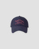 Navy washed dad cap with pink Bestchoise script embroidery, front view