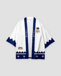 White shiba inu haori, front view with navy collar bands
