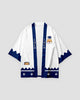 White shiba inu haori, front view with navy collar bands