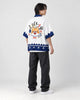 Model wearing the shiba inu haori, three-quarter back view