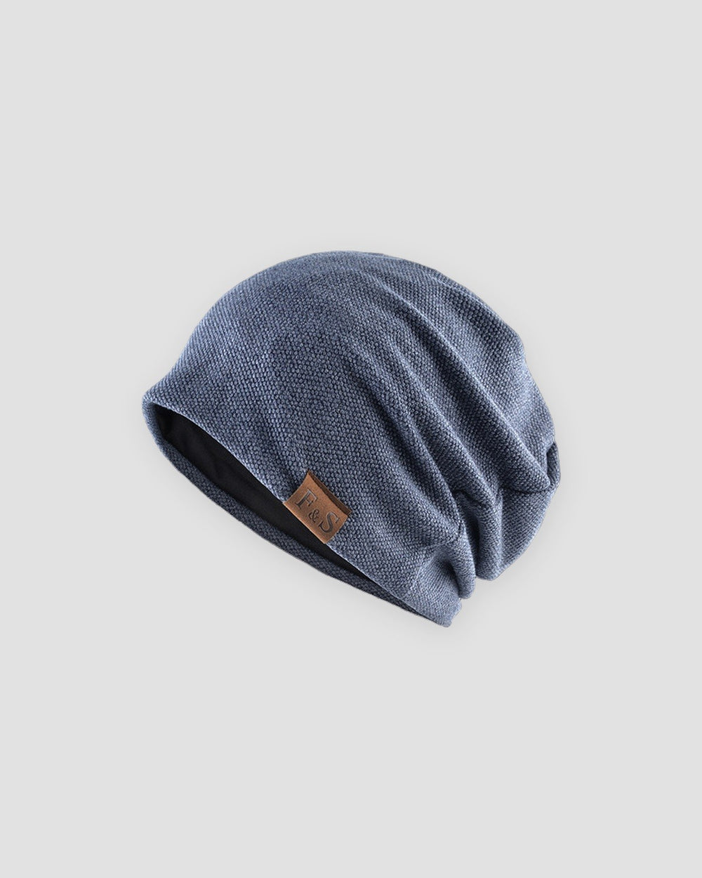 Blue slouchy textured knit beanie