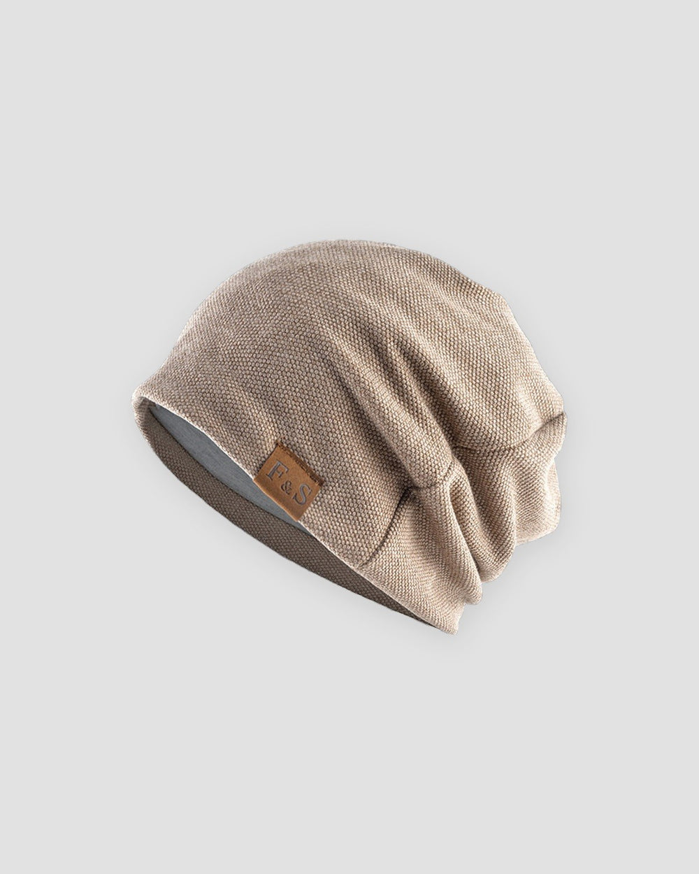 Khaki slouchy textured knit beanie