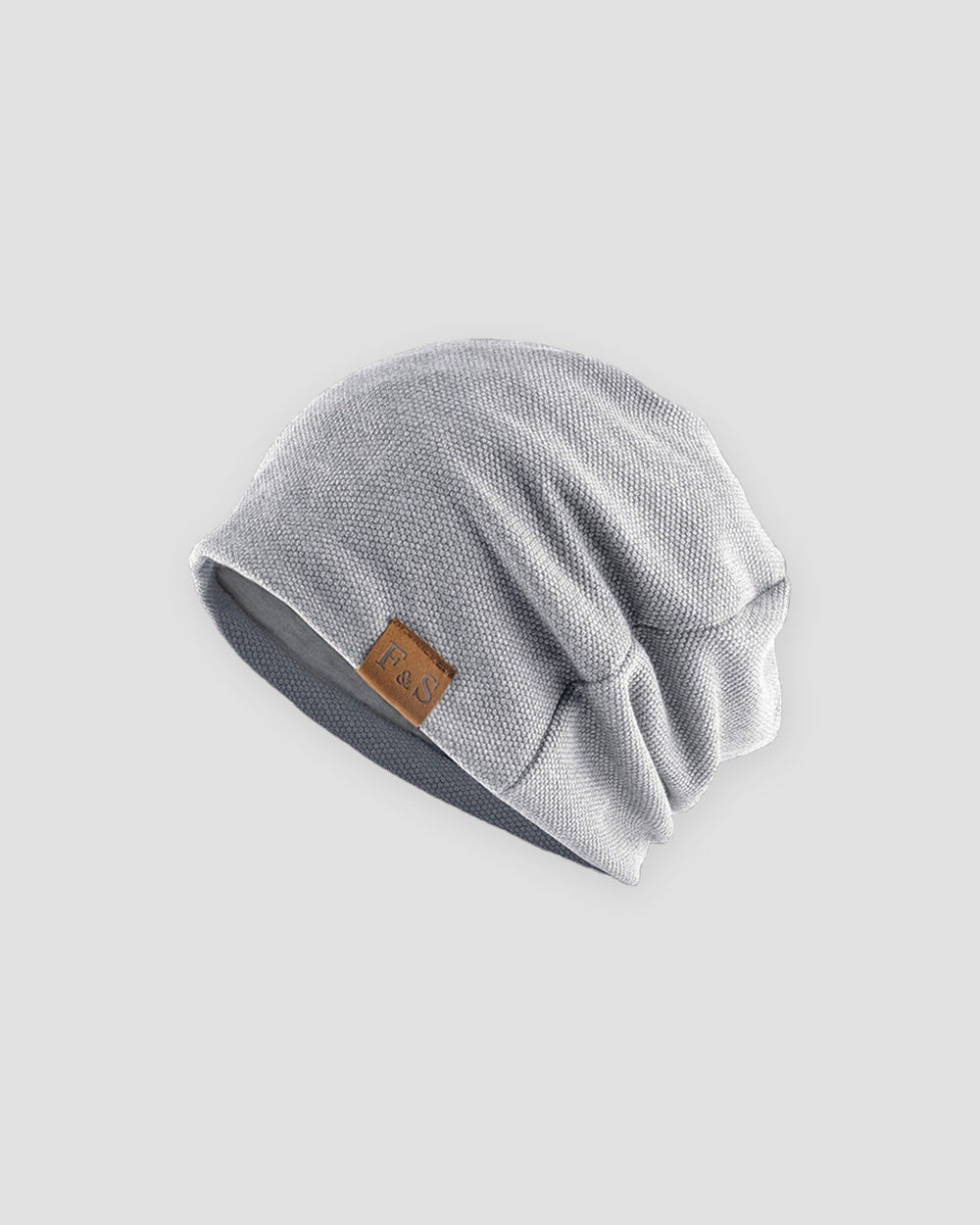 Light gray slouchy textured knit beanie