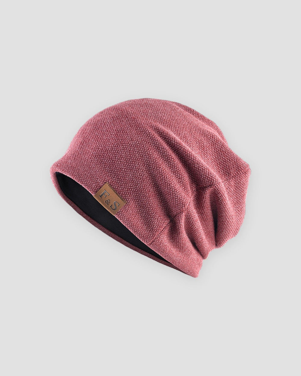 Red slouchy textured knit beanie