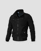 Black cotton field jacket with a ribbed stand collar, epaulettes and chest flap pockets