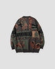 Charcoal teddy bear sweater, back view of the knitted patchwork
