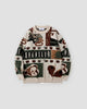 Beige teddy bear patchwork jacquard sweater, front view