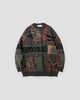 Charcoal teddy bear patchwork jacquard sweater, front view