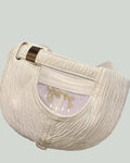 Rear view of the white textured cap showing the metal-slide strap adjuster and the inside of the crown