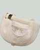 Rear view of the white textured cap showing the metal-slide strap adjuster and the inside of the crown
