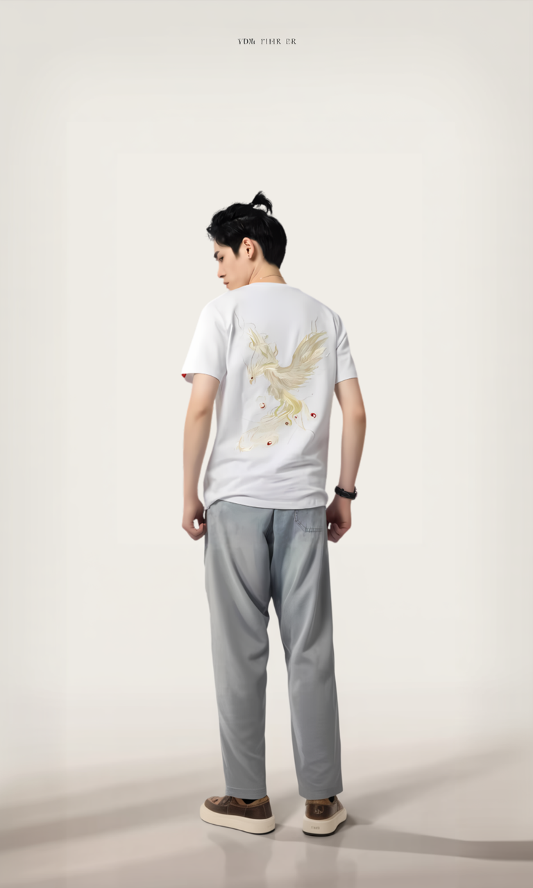 Embroidered Phoenix Japanese T Shirt