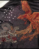 Close-up of the red-orange phoenix and tortoise embroidery on the back