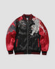 Red and black sukajan, front view, embroidered white tiger and gray dragon