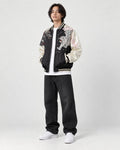 Model wearing the cream-sleeved tiger and dragon sukajan, front view