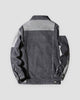 Dark gray patchwork denim jacket, back view with the light gray yoke