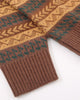 Close-up of the wide brown ribbed cuff and stripe pattern