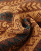 Close-up of the mustard, brown and green knit pattern