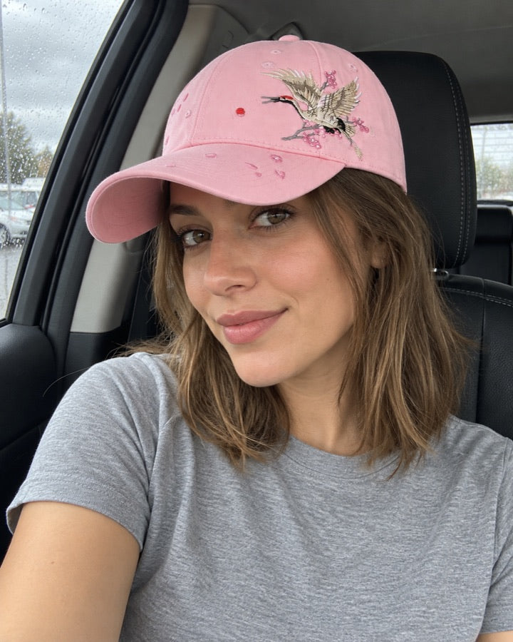 Crane Embroidered Baseball Cap styled for an everyday setting.