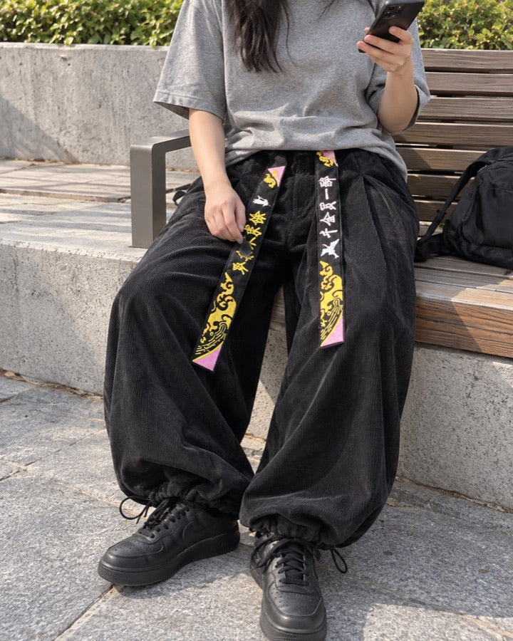Crane Embroidered Corduroy Wide-Leg Pants styled for an everyday setting.